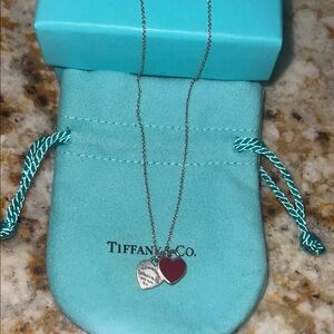 Tiffany & Co. Silver Necklace with Red Heart Charm